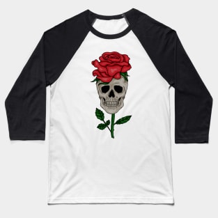Skull with Rose, Floral Flower Baseball T-Shirt
